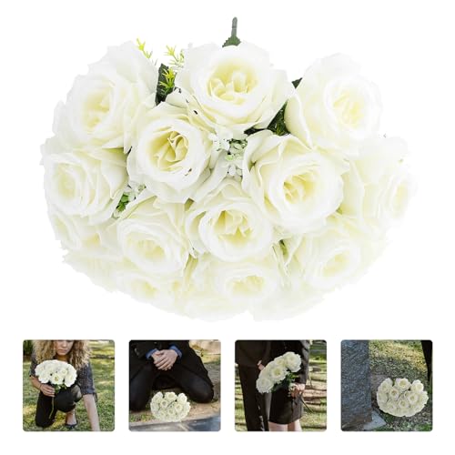 Bouquet fleurs artificielles soie cimetière composition tombe beige