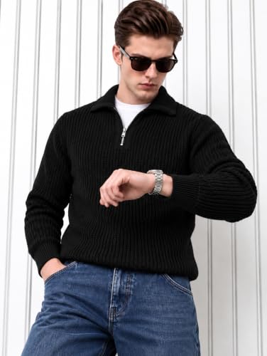 Image of Kvetoo Mens Woolen Sweater for Man Winter Quarter Zipper Knit Sweater Full Sleeve Office Wear Pullover
