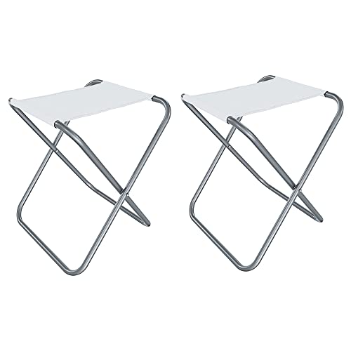 Coppia di Sgabelli Pieghevoli Per Camping Campeggio Mini Sedia Seggiolino Portatile Con Struttura In Metallo Verniciato Per Esterni Pesca Viaggi Giardino Spiaggia Mare 37 x 32 x 30 Cm (White)
