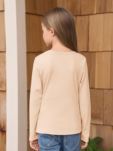 Image of Haloumoning Girls Long Sleeve Shirts Crewneck Ruched Side Slim Fit Tops Ribbed Knit Casual Tee Shirt 4-15 Years