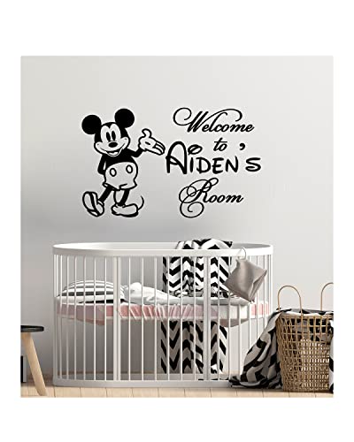 Wall Decal Personalized Custom Name Decals Welcom To Mickey Mouse Vinyl Sticker Home Decor Nursery Boy Baby Room Kids Stickers Children's Decor Art Mural Sm84 #TOP1