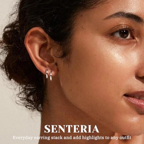 Senteria 5 Pairs Sterling Silver Hoop Earrings Small Silver Hoop Earrings Hypoallergenic Tiny Huggie Earring for Women Cartilage Sleepers Hoops Earring Sets 8/10/12/14/16mm3