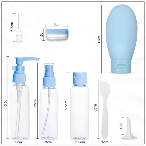 Image of GLUN 11 Piece Travel Bottles Set for Toiletries, Beauty Leakproof Travel Containers, Travel Accessories Squeezable Refillable Bottles for Shampoo, Lotion, Beauty Cream Container