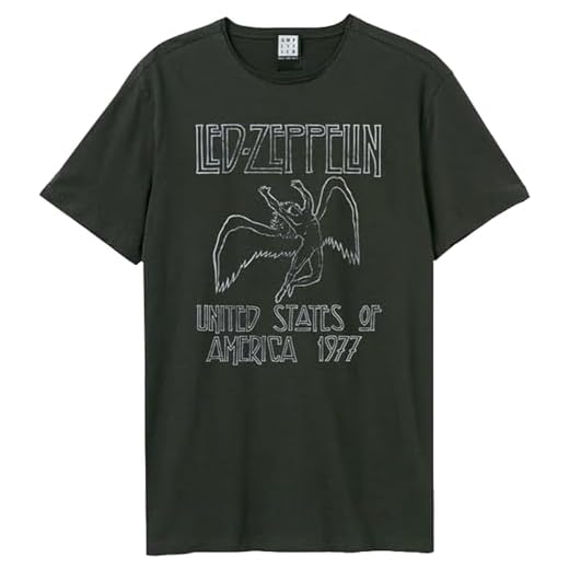 Amplified Led Zeppelin-Tour 77 Camiseta, Gris (Charcoal CC), XL para Hombre