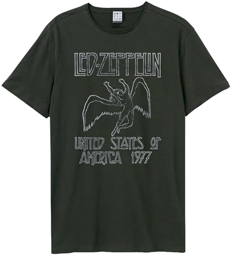 Amplified Led Zeppelin Tour 77 Camiseta, Gris (Charcoal CC), S para Hombre
