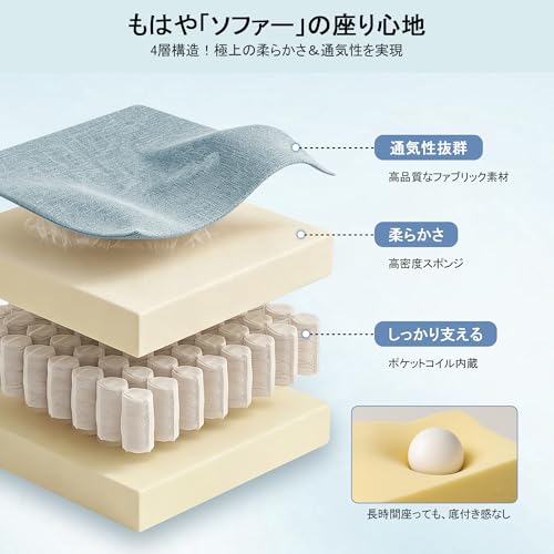 ZJXKWIN ゲーミングチェア ファブリック 通気性 蒸れない 肌に優しい 人間工学 腰痛対策 135°リクライニング テレワーク オフィスチェア デスクチェア 座り心地よい ポケットコイル オットマン付き 幅広座面 連動式アームレスト ゲーミングチェアブルー [4]