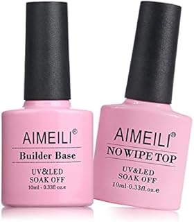 AIMEILI 5 in 1 Builder Base and No Wipe Top Coat Soak Off UV LED Gel Nail Polish Varnish Long Lasting Gel Polish 2x10ml
