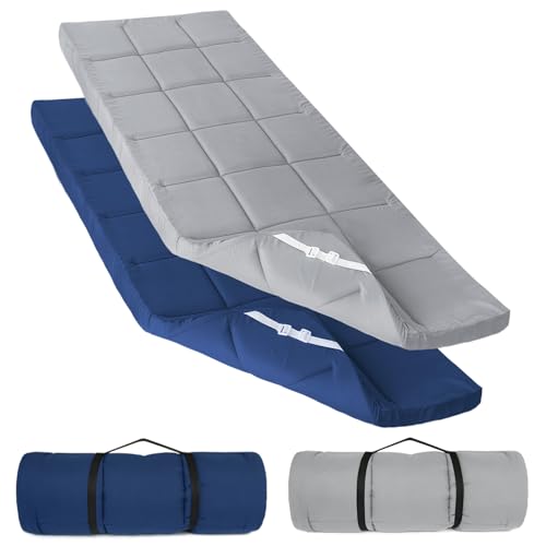 Cot Mattress Topper (Improved Thickness), Quilted Cot Pads for Camping 2 Pack, Sleeping Cot Mattress Pad Only, Camping Mattress Pad 75"x30" for Camp Cot/Rv Bunk/Narrow Twin Beds, Navy & Grey