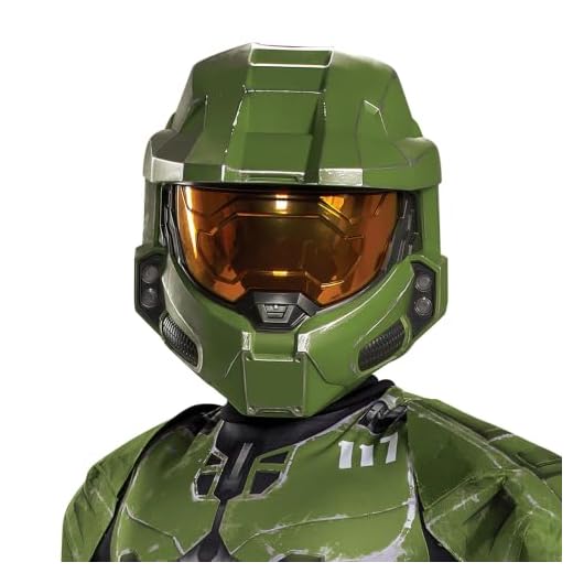 Disguise Halo Infinite Master Chief Mask, Kids Costume Headwear Accessory, Child Size Video Game Inspired Vacuform Half-Mask, Green & Gold