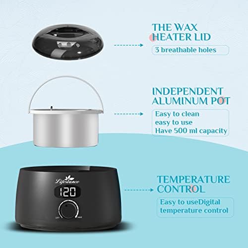 Lifestance Wax Heater L2 Digital Hair Removal Warmer for Professional Hair Removal with See-Through Lid and 500ml Aluminum Wax Pot