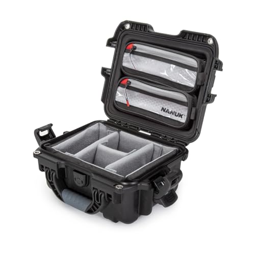 Nanuk 905 Pro Waterproof Hard Case with 2-Pocket Lid Organizer and Padded Divider, Black