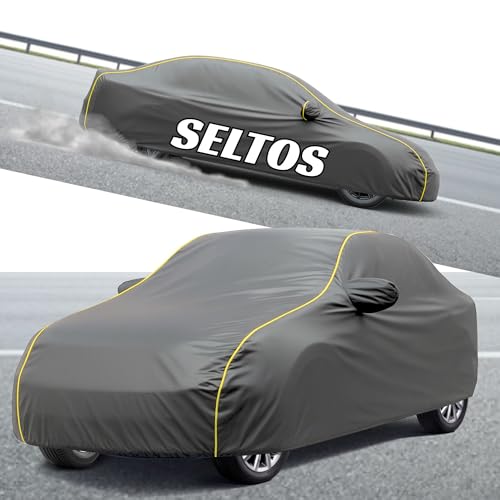 Image of Kayme Compatible with Grey Seltos Car Cover Waterproof Car Body Cover for All Weather Proof & Full Bottom Elastic, Triple Stitching with 100% Nail Proof Cover