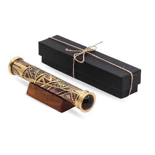 Brass Handmade Teleidoscope, Vintage Look Kaleidoscope with Wooden Display Stand, Nautical Décor for Gifting, Antique Finish Gift for Husband, Graduation Day, Retirement, Christmas