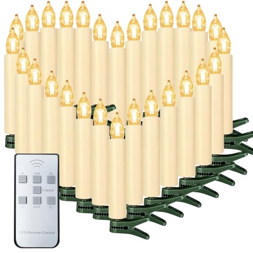 Sunjas 30PCS LED Flameless Candles Battery Operated Christmas Tree Candles with Remote Button Cell Battery Timer Dimmer Battery Candle Flickering Warm Light Window Candle Christmas Home Decor