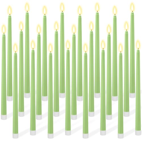 Image of Macarrie 24 Packs Flameless Taper Candles Battery LED 11 inch, Bright Green