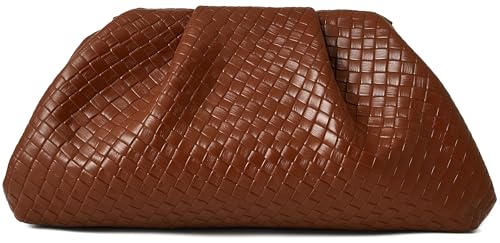 Image of Women's Woven Evening Bag Ruched Dumpling Clutch Purse Detachable Chain Crossbody Bag