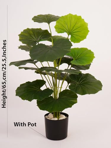 Image of ARICK Decor 2.1Ft Artificial Round Rubber Plant with 18 Leaves, 65cm Tall Faux Tropical Ficus Elastica Potted Tree in Black Pot, Realistic Large Silk Leaf Fake Plant for Living Room, Office