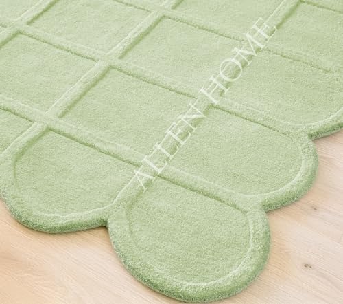 Tapete decorativo de lana hecho a mano 6' x 9' verde miniatura 2