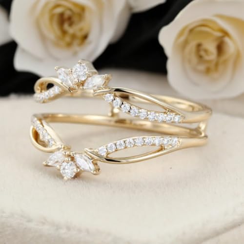 Moissanite Wedding Double Band for Women, Classic Eternity Ring Engagemnt Ring Enhancer Unique Bridal Proposal Ring3