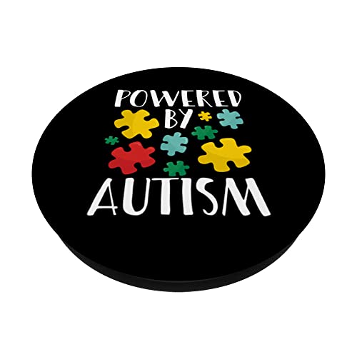 Powered By Autism Advocate For Autism Awareness PopSockets Swappable PopGrip, Black - Image 2