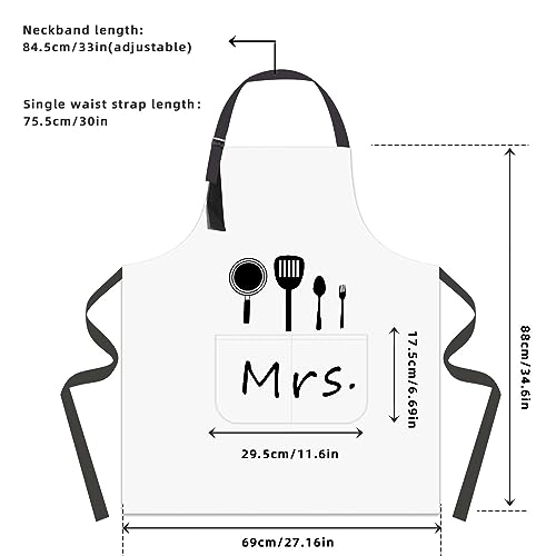ETLEE Mr & Mrs Kitchen Apron, Cooking Apron with Adjustable Neckband and 2 Pockets - Image 2