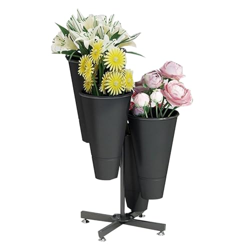 Présentoir de fleurs avec 4 seaux – Support en métal pour plantes, cadre antirouille, design échelle multicouche pour intérieur/extérieur, idéal pour terrasse et jardin