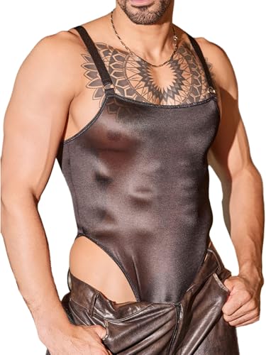 iiniim Men's Stretchy Sheer See Through Bodysuit High Cut Oil Glossy Jumpsuit Catsuit Leotard4
