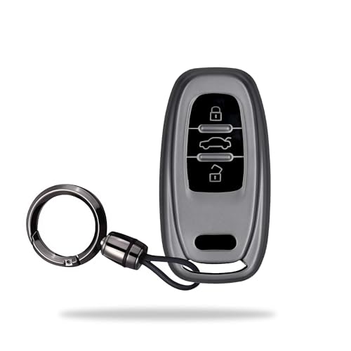 Image of SIAGO TPU Key Cover and Round Key Chain Compatible with Audi A4, A6, A8L, Q5, A5, A7, A8, S5, S7 3 Button Flip Key (Grey)