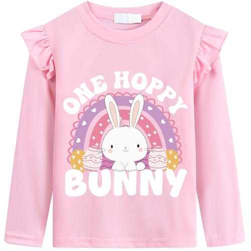 Image of Girls Easter T Shirt Cute Bunny Easter Egg Tee Gnomes Chicks Happy Easter Clothes Pink Long Sleeves 2-7 Years