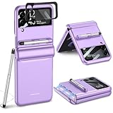 COCOING Case For for Samsung Galaxy Z Flip 4 2022 with Stylus Fashion Business Phone case,with Hinge Protection Device and Camera Screen Protector (Purple)
