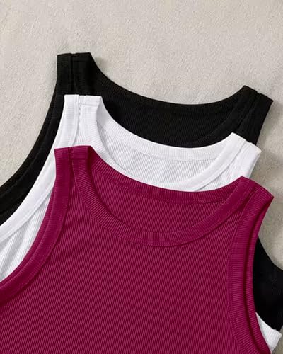Image of (Pack of 3) Stylish Sleeveless Round Neck Ribbed Tank Tops for Women and Western Crop Top