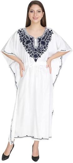 Ukal Women's Rayon V-Neck Kaftan Dress Ethnic Plus Size Loose Kimono Maxi Dress