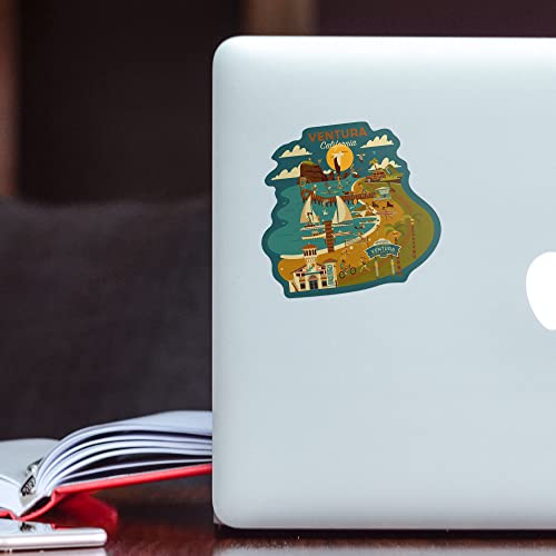 Die Cut Sticker Ventura, California, Geometric, Contour Vinyl Sticker 3 To 6 Inches, (Waterproof Decal For Cars, Water Bottles, Laptops, Coolers), Large #TOP4