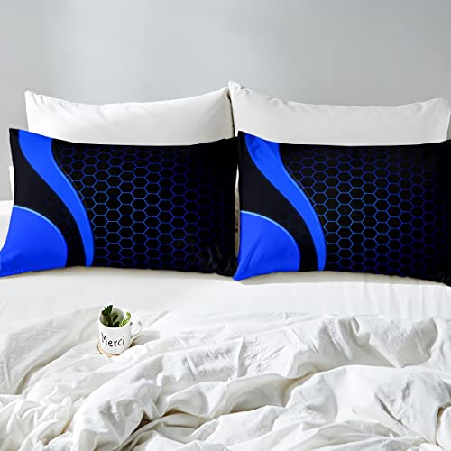 Feelyou Geometry Bedding Set Geometry Honeycomb Comforter Cover For Kids Boys Girls Teens Hexagonal Geometrical Blue Black Duvet Cover Breathable Beehive Bedspread Cover Room Decor Quilt Cover Full Size thumb #3
