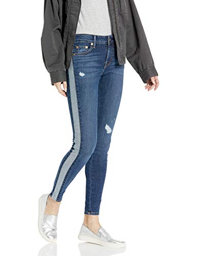 True Religion Women's Jennie Mid Rise Skinny Leg fit Jean with Reverse Out Seam, Pure Alloy W Destroy, 24