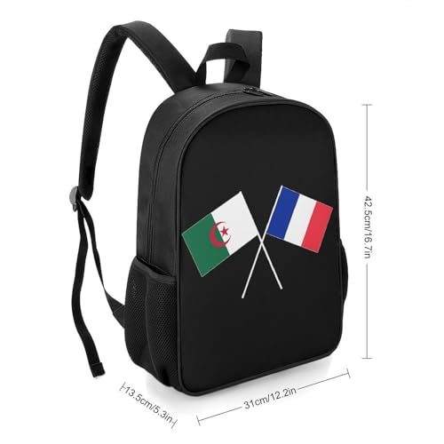 Algerian French Friendship Flag Travel Backpack Casual Daypack Shoulder Bag with Adjustable Shoulder Straps for Hiking2