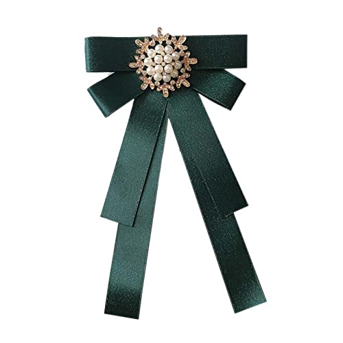 Image of Women Elegant Pearl Ribbon Bow tie Brooches Pin Jewelry Pre-Tied Collar Neck Tie Clip for Lady Girls Wedding Party