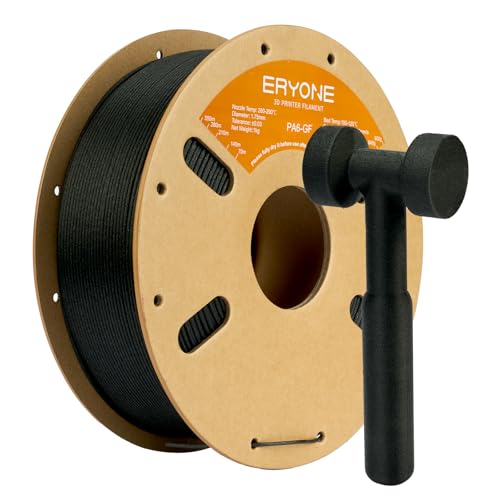 ERYONE Glass Fiber PA6 Nylon Filament, PA6-GF 3D Printer Filament, 1.75mm +/- 0.03mm, 1kg/Spool, Fit Most FDM Printer, PA6 GF Black