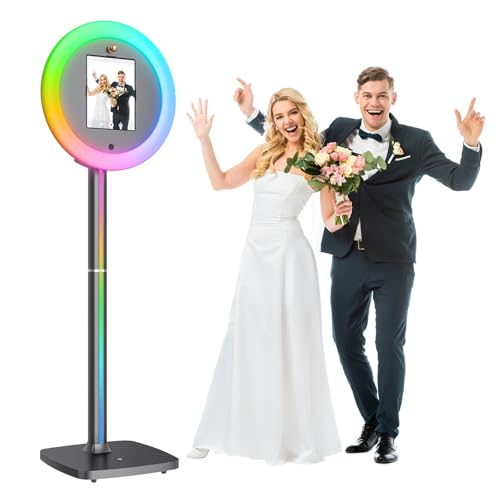 Portable Photo Booth Compatible with Any Ipad, Photo Booth Machine with Cyratok Software, RGB Ring Light & Music Sync, Rolling Base, Photo Booth Stand for Parties, Weddings, Events & Business (Black)