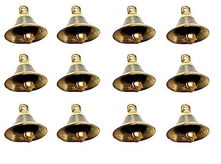 Image of Brass Bell Decorative Pooja Room Bells with J Hook (Silver Gold, Pack of 12) (1 inch, 12)