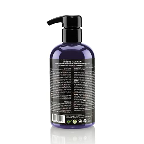 Voodoo Vegan Hair Paint - Aura (Purple) 8 Fl Oz | Vivid, Bright And Intense Semi-Permanent Direct Dye Color With Intermixable Shades To Create More Colors. #TOP1