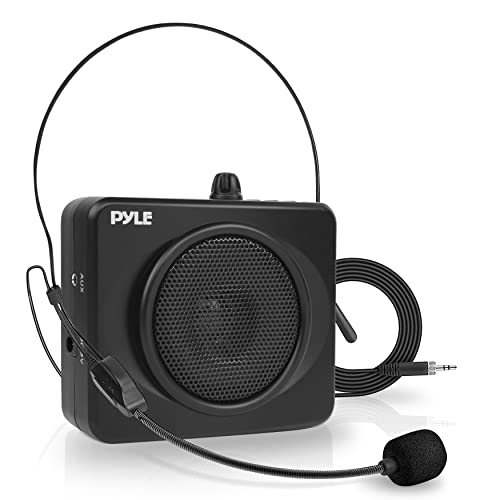 PYLE-PRO Portable Waist-Band PA Speaker System – Compact Voice Amplifier and Headset Microphone Set with Built-in Rechargeable Battery, MP3/USB Playback, AUX, Power Adapter, Strap, Belt Clip PWMA60UB