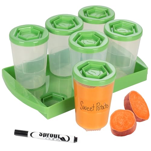 Baby Food Storage Containers with Write What You Want Lids, 6 Pack - 4oz Reusable, Stackable, Leakproof Plastic Jars w Tray- Freezer, Microwave & Dishwasher Safe-BPA/PVC Free, Safe Babyfood, Gift