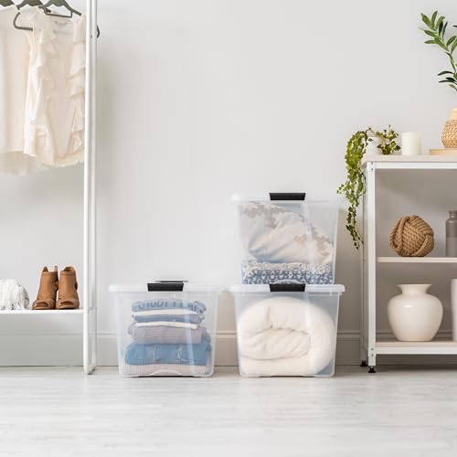 Image of IRIS USA 2-Pack Storage Bins with Lids, 72 Quart, Made in USA Stackable See-Through Organizing Solution Latches Durable Nestable Containers Secure Pull Handle, BPA-Free Plastic