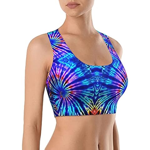 PIOKNGY Tie Dye Perfection Seamless Comfortable Sports Bras for Women Longline Padded Bra Yoga Crop Tank Tops Fitness Workout Running Top XL Cover
