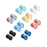 THUNARAZ 8Pairs Stainless Steel Dot Earrings For Men Women Tunnel Punk Style Stud Earrings Unisex Rainbow Piercing Plugs Screwback Earrings 6/7/8mm