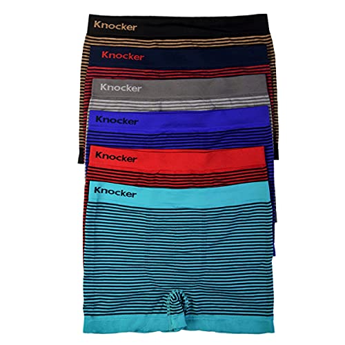 Knocker Mens 6pk Seamless Athletic Compression Boxer Briefs Shorts Underwear - Thin Stripes/One Size