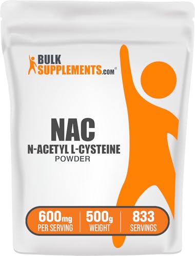 Image of BulkSupplements.com NAC Powder - N-Acetyl Cysteine 600mg, NAC Supplement - Antioxidant Support, Gluten Free - 600mg per Serving, 833 Servings, 500g 1.1 lbs (Pack of 1)