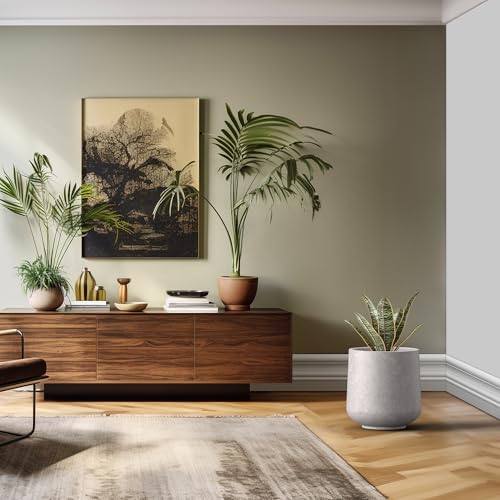 Image of Kante Large Round Curved CON Gray Concrete Planter 16.5 inch Dia, Outdoor | Rubber Plug for Indoor, Drainage for Garden, All-Weather Cement Tree Pot, Handcrafted, Anti-Frost & UV, Modern Home Decor