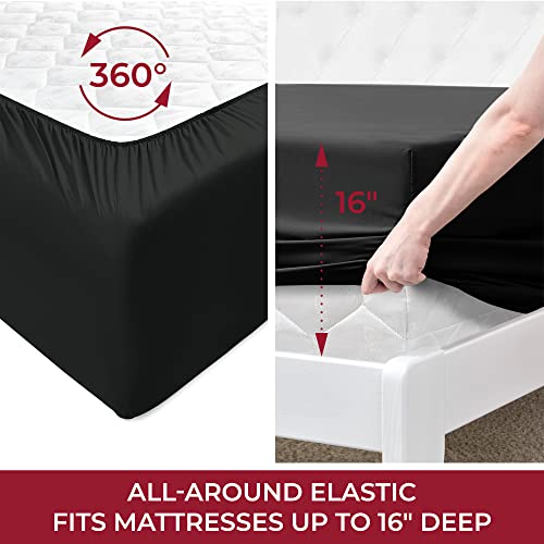 Mellanni Queen Sheet Set - Iconic Collection Bedding Sheets & Pillowcases - Hotel Luxury, Extra Soft, Cooling Bed Sheets - Deep Pocket Up To 16" - Wrinkle, Fade, Stain Resistant - 4 Pc (Queen, Black) #TOP2